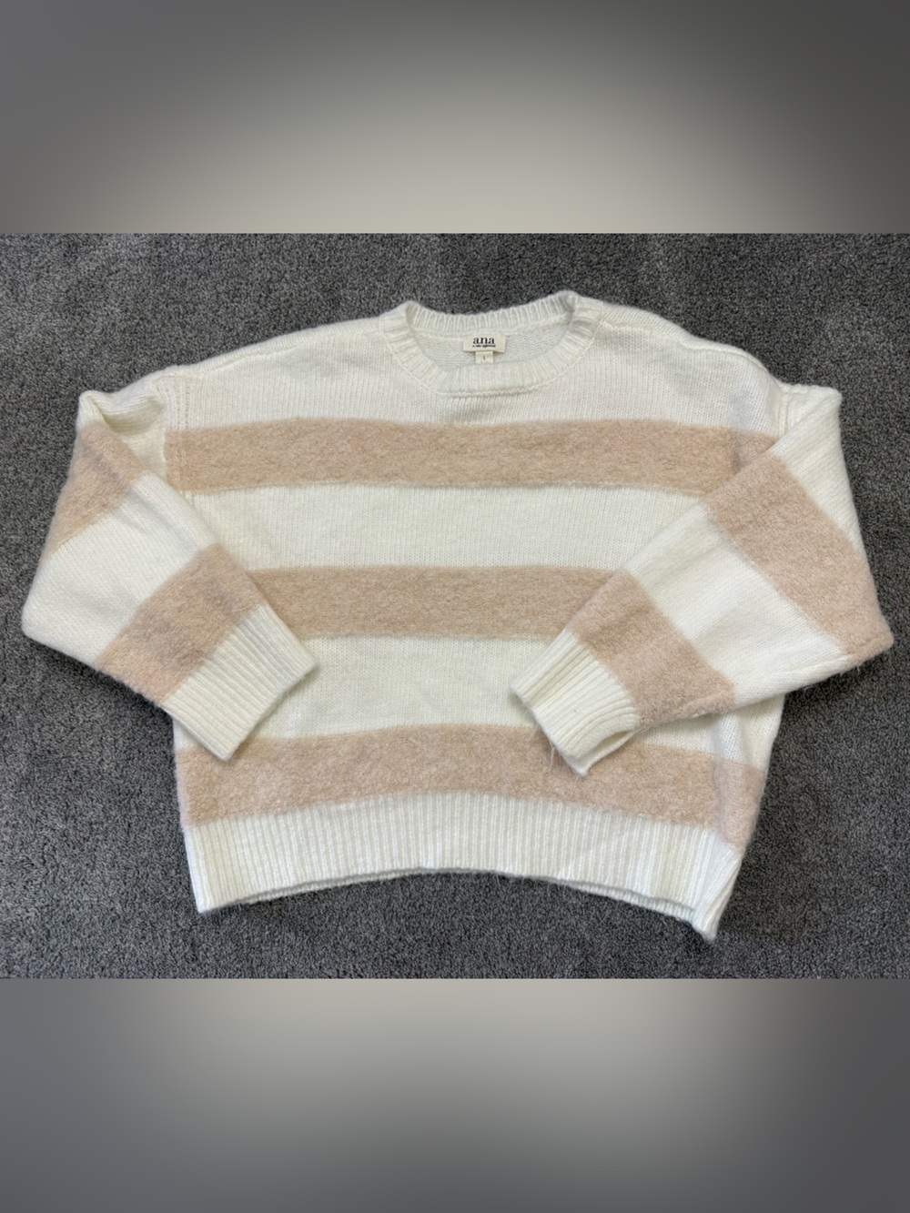 a.n.a Cream and White Striped Knit Sweater